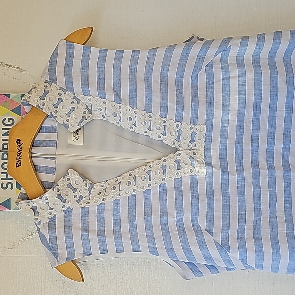 Eliza J Women's Stripe Sky Blue V- Front  Dress Size 14